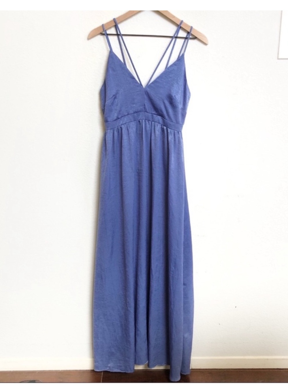 The Vanity Room Blue Cross Back Satin Slip Maxi Gown Dress size XS